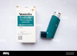 A Ventolin inhaler containing Salbutamol Sulfatem pictured against a white background is often used to treat the symptoms of asthma Stock Photo - Alamy